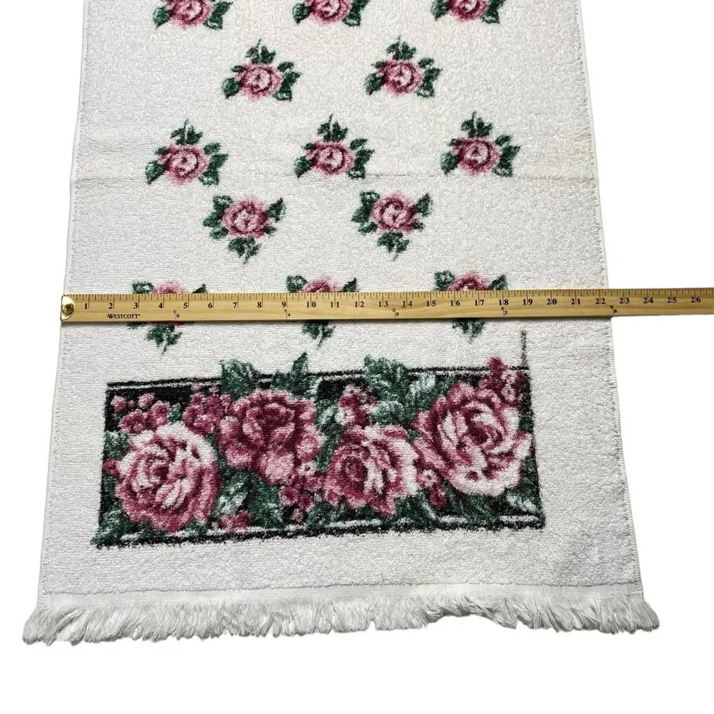 Vintage Franco Fringed Towels Roses Rose Print Set of Two Made in USA